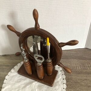 Vtg MCM Nautical Barware Set